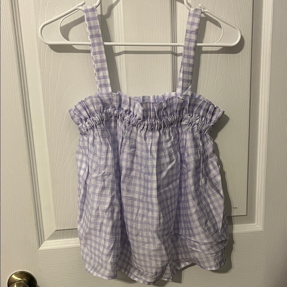 Smocked Gingham Lavender Tank Top